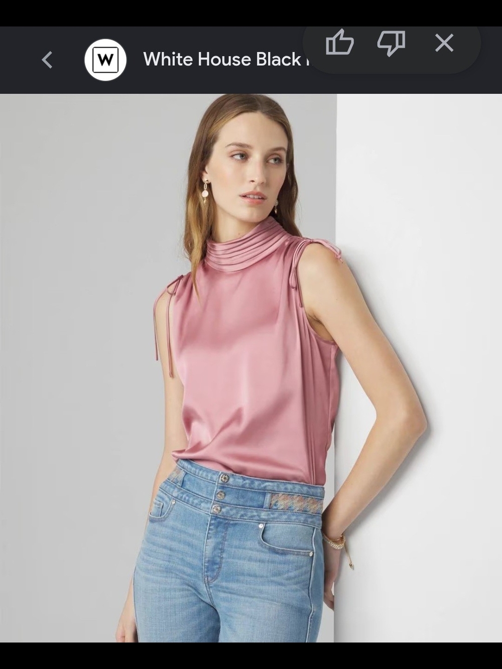 White House Black Market Dusty Pink Satin Mock-Neck Sleeveless Top